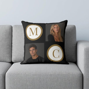 The Way We Are Custom Couple Photo Monogram Black Cushion