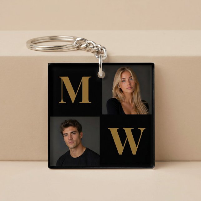 The Way We Are Custom Couple Photo Monogram Black Key Ring (Creator Uploaded)