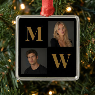 The Way We Are Custom Couple Photo Monogram Black Metal Ornament