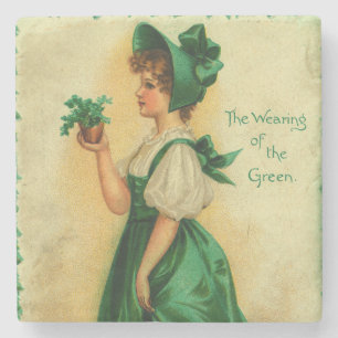 "The Wearing of the Green" vintage card, 1907 Stone Coaster