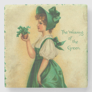 "The Wearing of the Green" vintage card, 1907 Stone Coaster