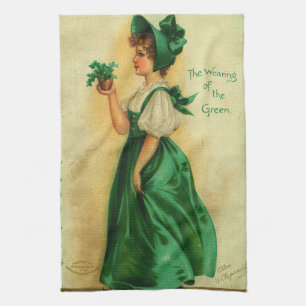 "The Wearing of the Green" vintage card, 1907 Tea Towel