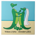 The Wedding Alligators Ceramic Tile<br><div class="desc">A whimsical congratulatory ceramic tile gift for the new couple or for an anniversary! 2 fabulously funny alligators! Personalise this tile with the couple's names and wedding date.  OR...  delete the text if you wish.</div>