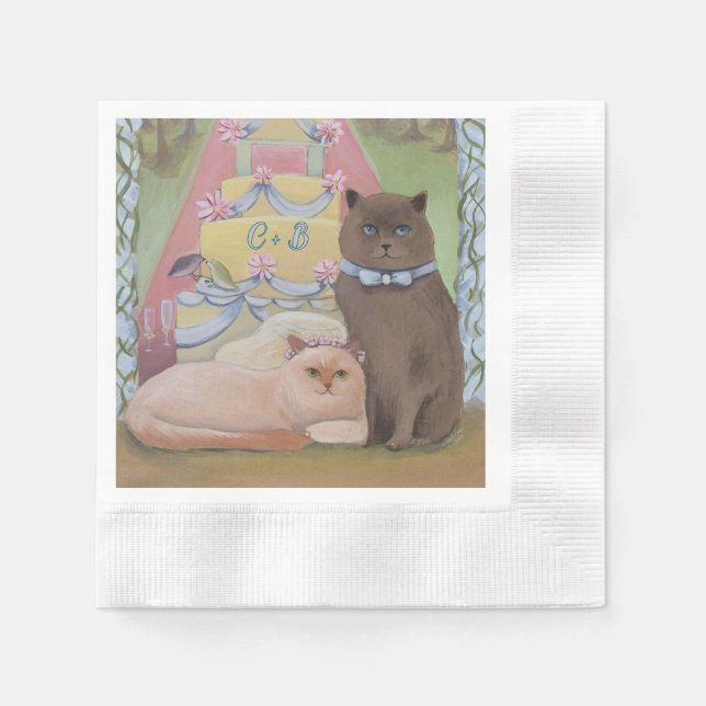 The Wedding Cats Personalise Initials Set of Napkin (Front)