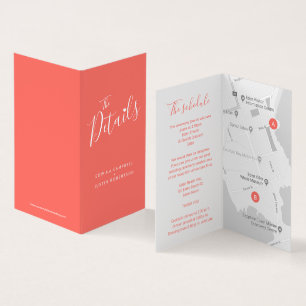 The wedding event details guest schedule map coral