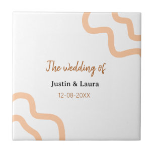 The wedding of add bride groom name date peach ceramic tile
