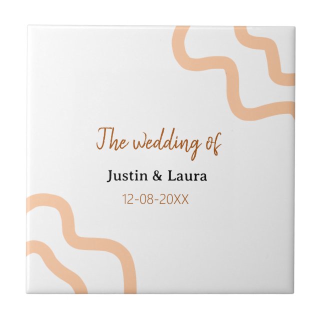 The wedding of add bride groom name date peach ceramic tile (Front)