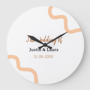 The wedding of add bride groom name date peach large clock