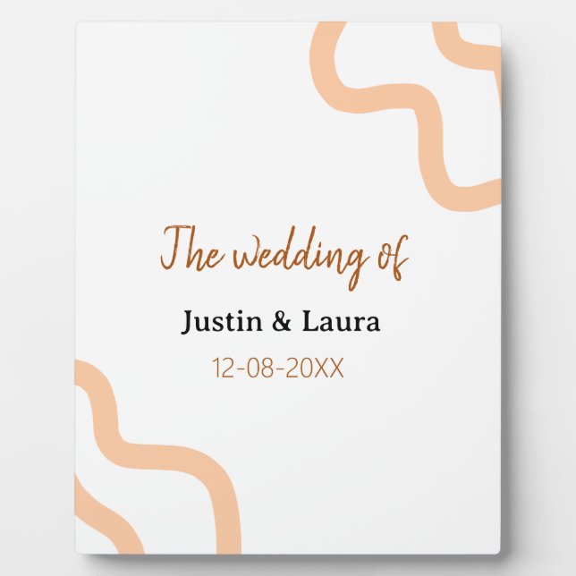 The wedding of add bride groom name date peach plaque (Front)