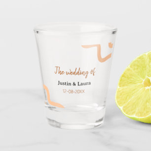 The wedding of add bride groom name date peach shot glass