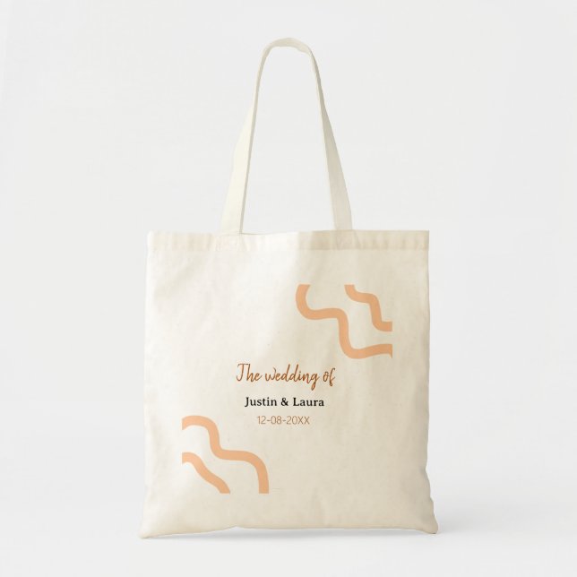 The wedding of add bride groom name date peach tote bag (Front)
