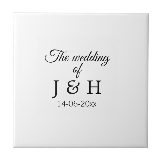 The wedding of add couple name initial letter date ceramic tile (Front)