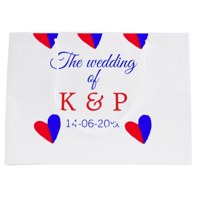 The wedding of add couple name initial letter date large gift bag (Front)
