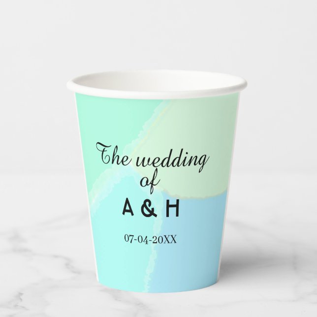 The wedding of add couple name initial letter date paper cups (Front)