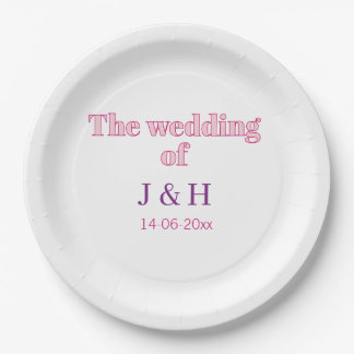 The wedding of add couple name initial letter date paper plate