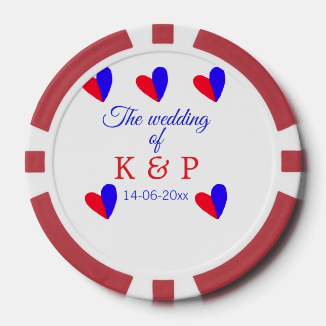 The wedding of add couple name initial letter date poker chips (Front)