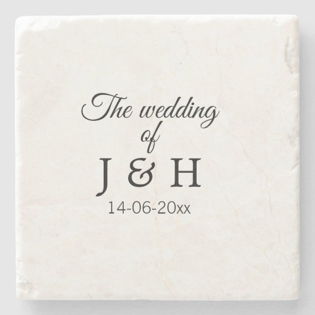 The wedding of add couple name initial letter date stone coaster (Front)