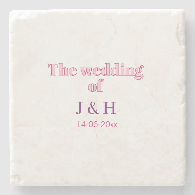 The wedding of add couple name initial letter date stone coaster (Front)