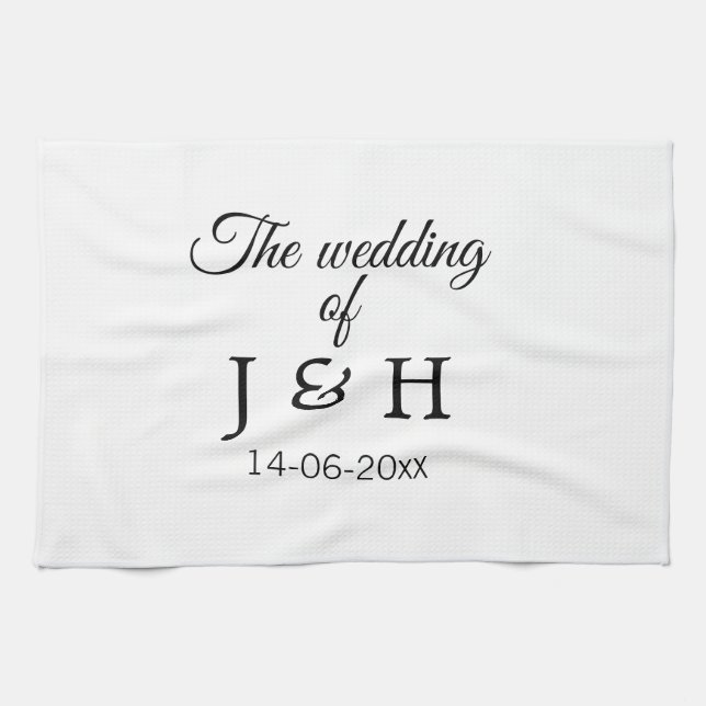 The wedding of add couple name initial letter date tea towel (Horizontal)
