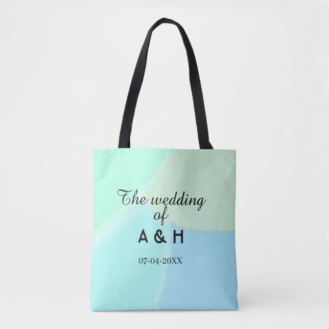 The wedding of add couple name initial letter date tote bag (Front)