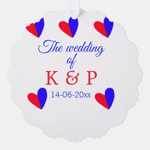 The wedding of add couple name initial letter date tree decoration card