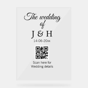 The wedding of add couple name QR code scan detail Acrylic Sign