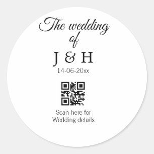 The wedding of add couple name QR code scan detail Classic Round Sticker