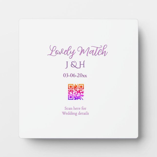 The wedding of add couple name QR code scan detail Plaque (Front)