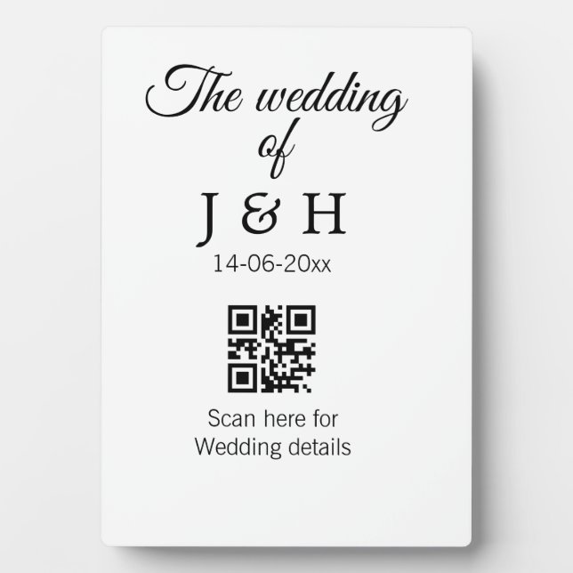 The wedding of add couple name QR code scan detail Plaque (Front)