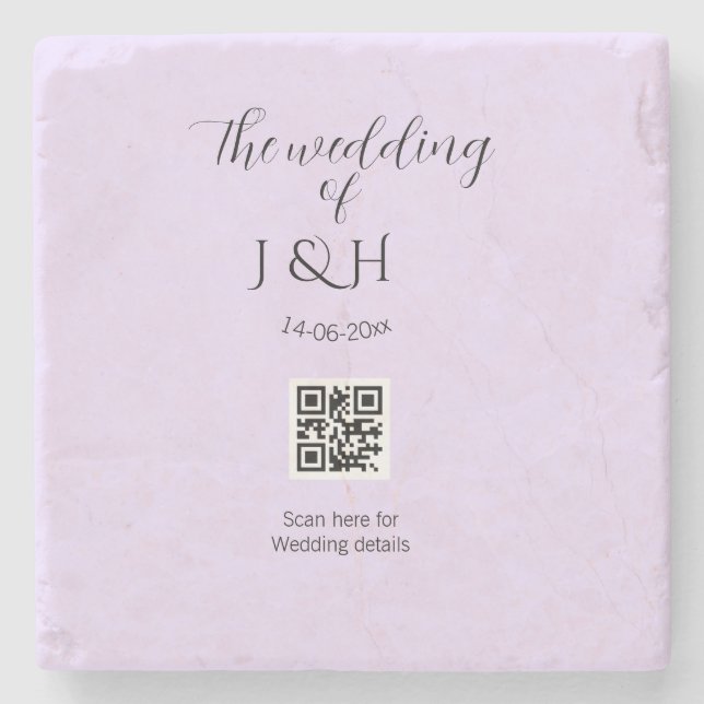 The wedding of add couple name QR code scan detail Stone Coaster (Front)