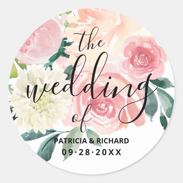 The Wedding Of Blush Pink Floral Wedding Classic Round Sticker (Front)