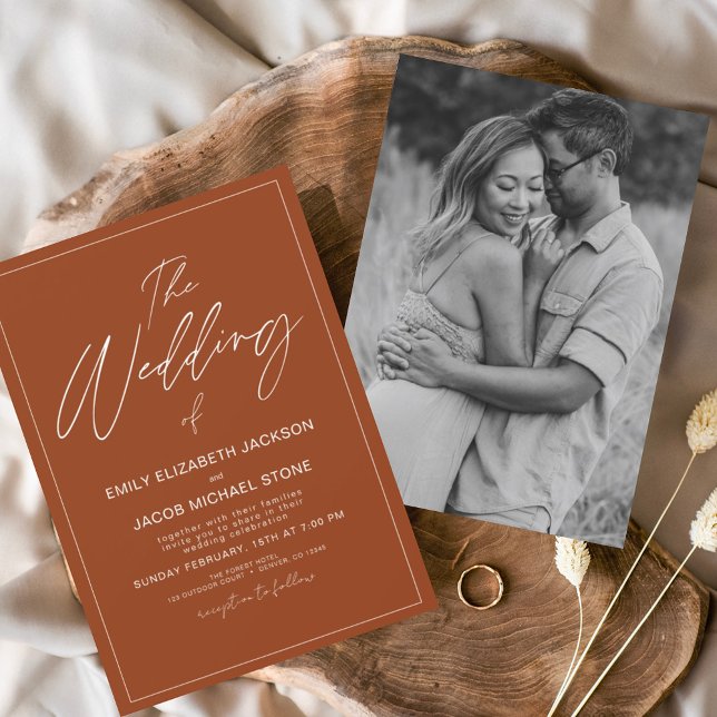 The Wedding of Burnt Orange Photo Elegant Invitation (Creator Uploaded)