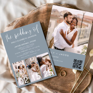 The Wedding of Dusty Blue Minimalist QR code  Invitation