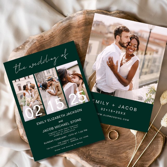 The Wedding of Emerald Green Photo Collage  Invitation (Creator Uploaded)