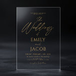 The Wedding of Gold Wedding Script Acrylic Invitations<br><div class="desc">"The Wedding of" Gold Script Acrylic Invitations bring timeless elegance and luxurious appeal to your special day. Designed with beautiful gold script, these acrylic invitations feature a clear, modern design perfect for weddings seeking a touch of sophistication. The bold gold font highlights the couple’s names, while the minimalist aesthetic of...</div>