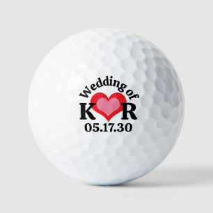 THE WEDDING OF Monogram Initials & Red Pink Heart Golf Balls