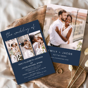 The Wedding of Navy Blue Photo Collage Simple Invitation