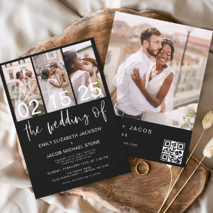 The Wedding of Photo QR code Black White Invitation