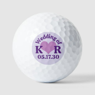 THE WEDDING OF Purple Heart & Monogram Initials Golf Balls
