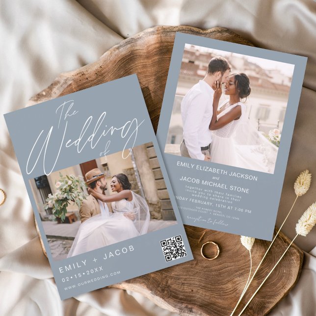 The Wedding of Two Photo Dusty Blue QR code Invitation (Creator Uploaded)