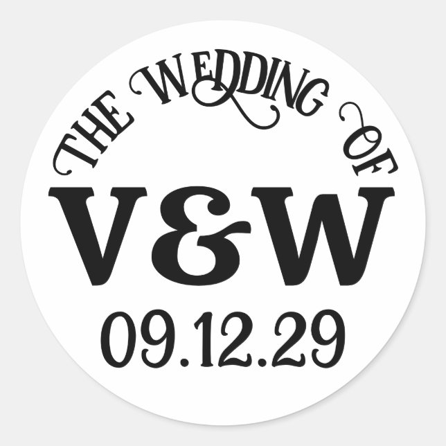 THE WEDDING OF Your Monogram Initials And Date Classic Round Sticker (Front)