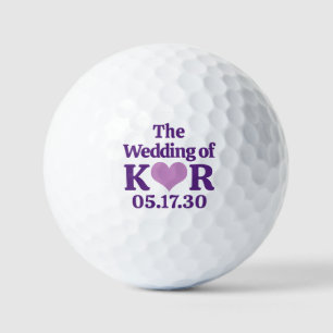 THE WEDDING OF Your Wedding Monogram Purple Heart Golf Balls