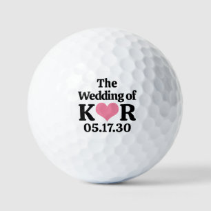 THE WEDDING OF Your Wedding Monogram & Red Heart Golf Balls