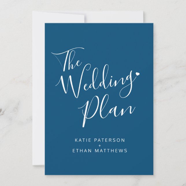 The wedding reception host guest plan blue white announcement (Front)