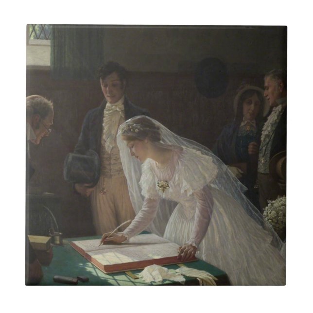 The Wedding Register (by Edmund Blair Leighton) Ceramic Tile (Front)