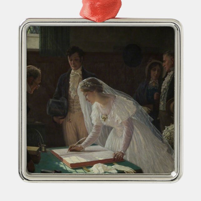 The Wedding Register (by Edmund Blair Leighton) Metal Ornament (Front)