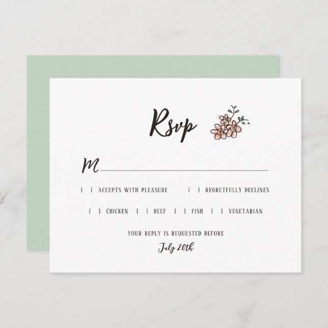 The Wedding Sign Says Rustic Doodle Floral RSVP Card (Front/Back)