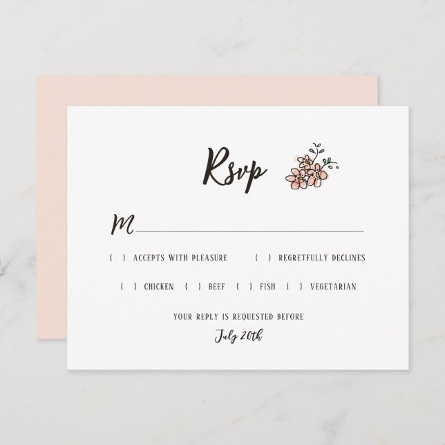 The Wedding Sign Says Rustic Doodle Floral RSVP Card (Front/Back)