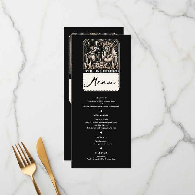 THE WEDDING Tarot Skeletons Bride & Groom Menu (Front/Back In Situ)