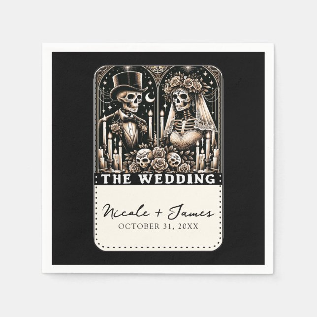 THE WEDDING Tarot Skeletons Bride & Groom Napkin (Front)